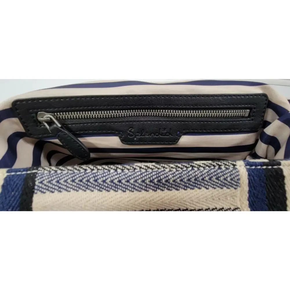 c4) Splendid Women's Hobo Tote Cotton Striped Bag Blue Black White
